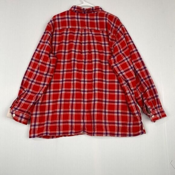 L.L. Bean Women's Fleece-Lined Flannel Shirt Button Front Plaid Womens 2X Red - Picture 2 of 11
